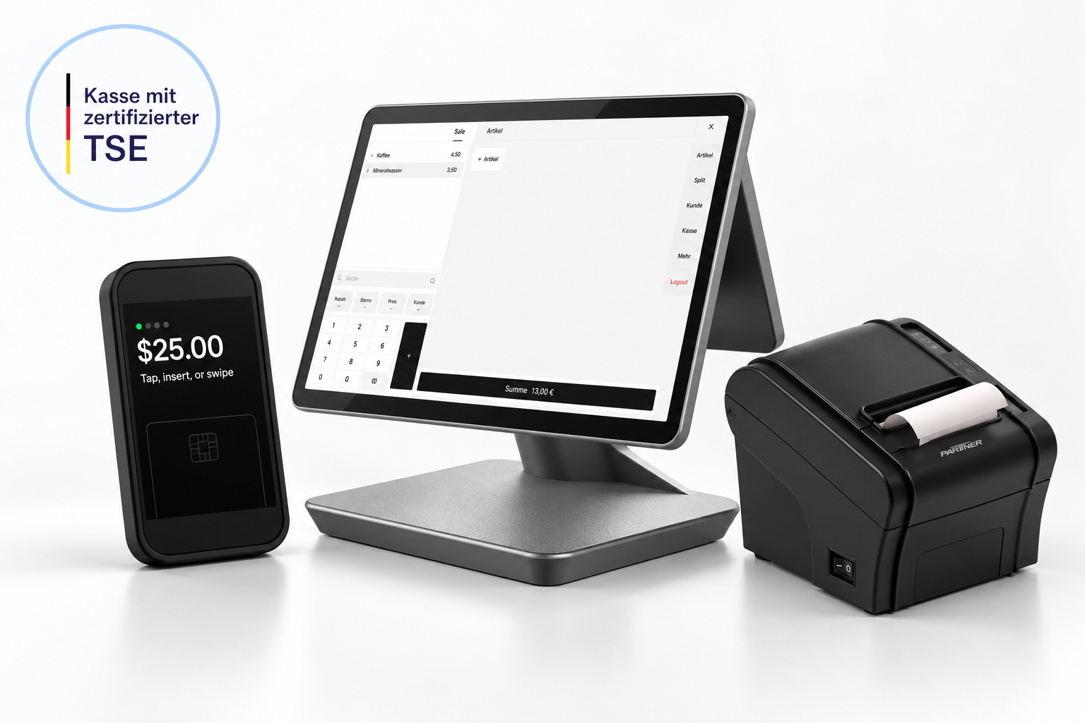 Sofia POS Komplettpaket: Kasse, PAY Terminal und Bondrucker, TSE-zertifiziert